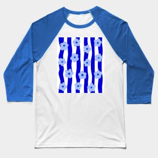 Cobalt Blue Groovy Flowers Pattern Baseball T-Shirt